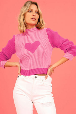 - Mock Neck Colorblock Valentine Heart Ribbed Sweater - womens sweater at TFC&H Co.