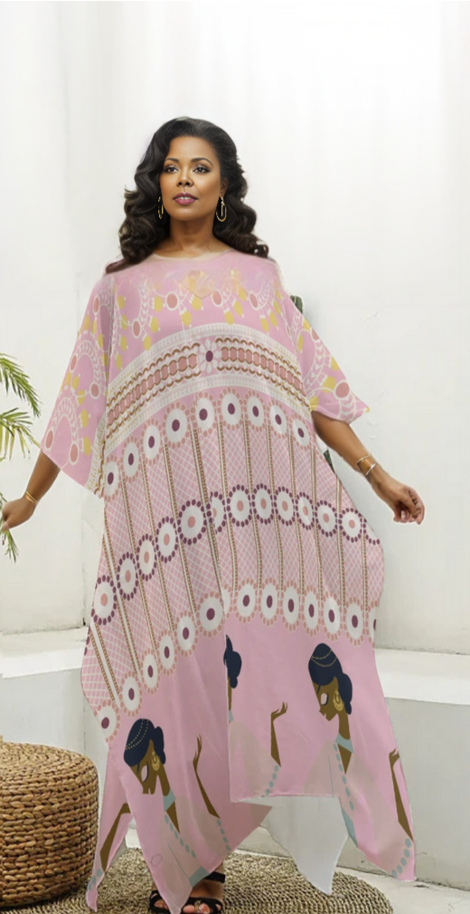 - Touch of India Women's Imitation Silk V-neck Kaftan Robe - Pink - womens robe at TFC&H Co.