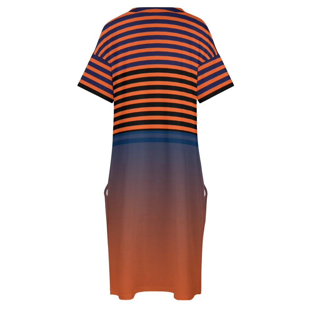 - Ombre Striped Voluptuous (+) Loose Pocket Plus Size Dress - womens dress at TFC&H Co.