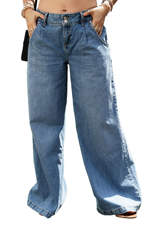 - Light Blue Drop Waist Wide Leg Oversized Women's Jeans - womens jeans at TFC&H Co.