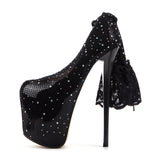 BLACK 7in Super High Stiletto Fishnet Heels - women's shoe at TFC&H Co.
