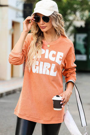 - Orange Corded SPICY GIRL Graphic Sweatshirt - womens sweatshirt at TFC&H Co.