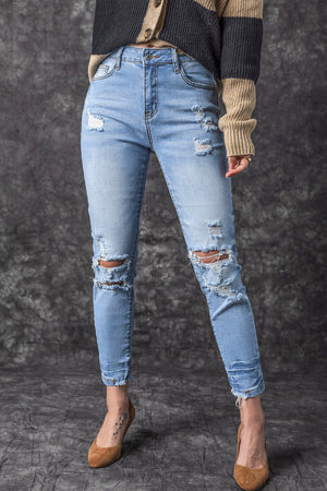 - Light Blue Vintage Distressed Ripped Skinny Jeans - women's jeans at TFC&H Co.