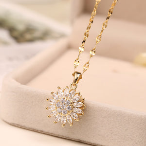 Rotate SUNFLOWER Double-layer Rotatable Sunflower Necklace Jewelry - necklace at TFC&H Co.