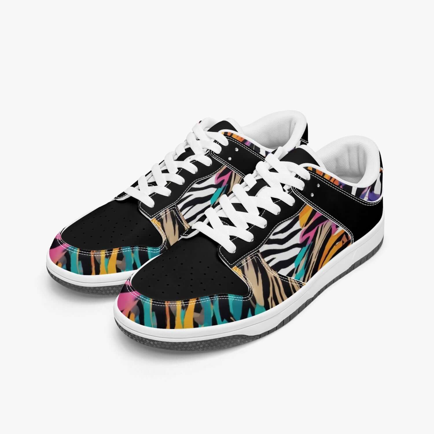 White - Animal Wild Dunk Stylish Low-Top Leather Black Sneakers - unisex sneakers at TFC&H Co.