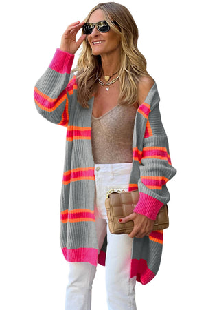 Stripe Printed Ribbed Long Knitted Cardigan - 2 colors - women's cardigan at TFC&H Co.
