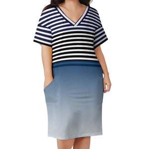 - Ombre Striped Voluptuous (+) Loose Pocket Plus Size Dress - womens dress at TFC&H Co.