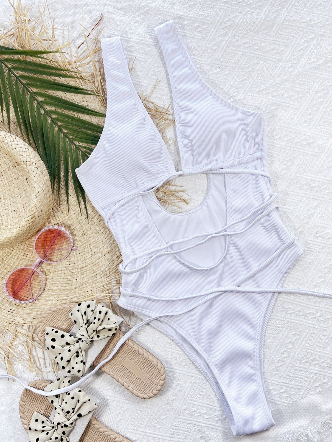 - Ribbed Lace Up One-Piece Swimsuit - womens one piece swimsuit at TFC&H Co.