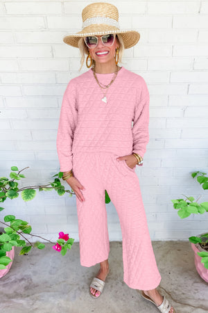 Solid Quilted Pullover and Pants Outfit Set, Shirt, or Hoodie- various colors - women's pants set at TFC&H Co.