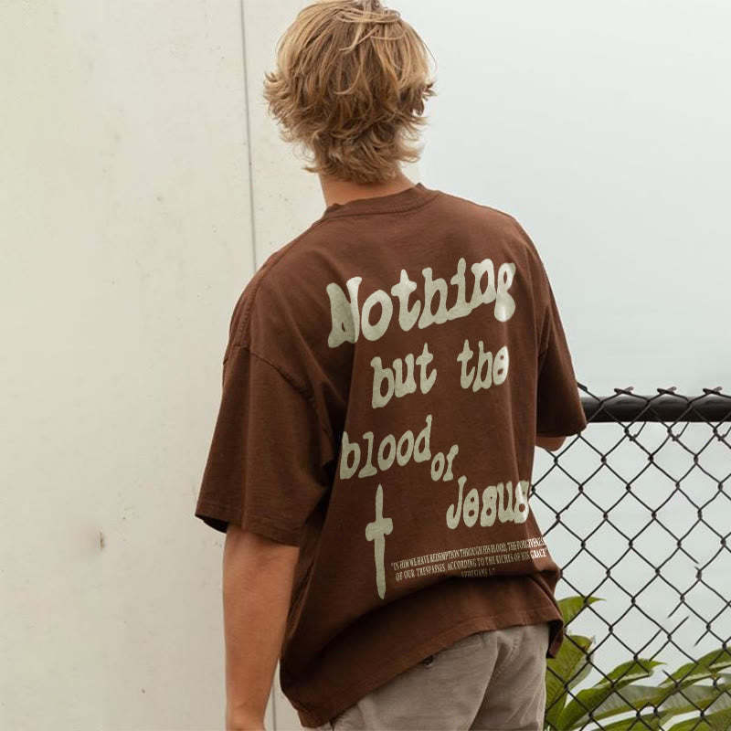 Brown - Nothing But Blood Of Jesus Print Men's T-shirt - mens t-shirt at TFC&H Co.