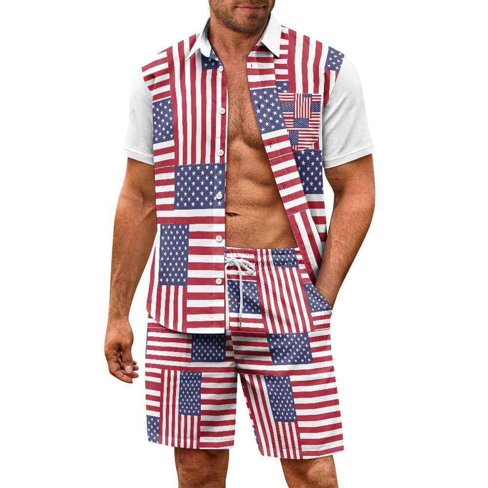 - Patriotic 4th of July Shorts Outfit Set for Men - mens short set at TFC&H Co.