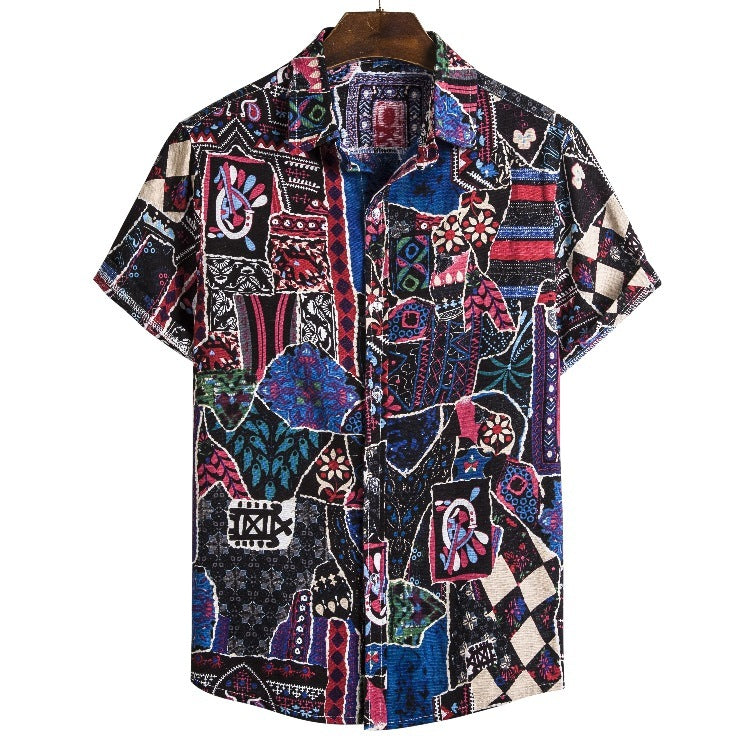 CS10 - Men's Ethnic Style Series Plus Size Linen Button Up Shirts - mens button up shirt at TFC&H Co.