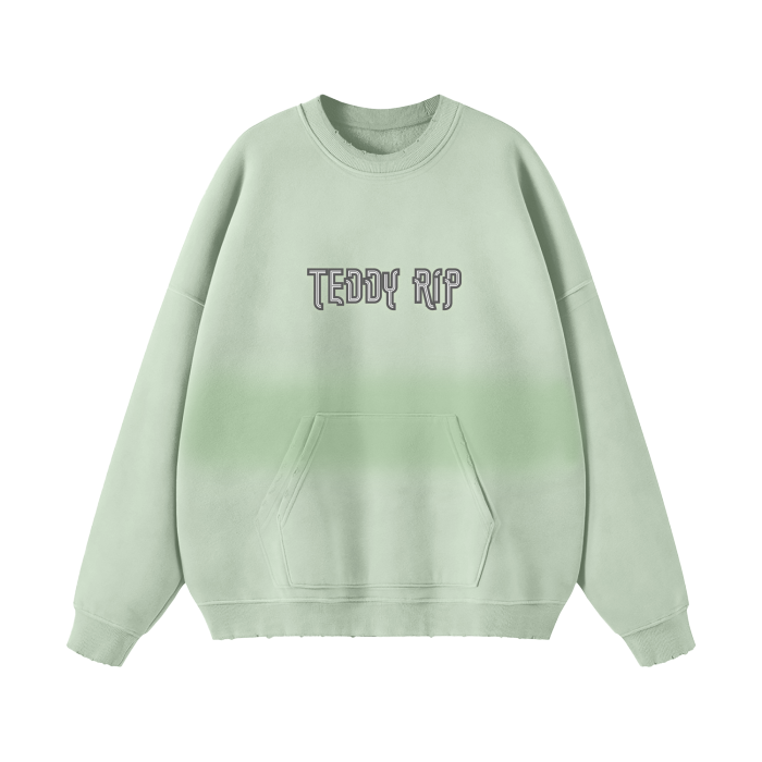 Light Green Teddy Rip Word Streetwear Unisex Colored Gradient Washed Effect Pullover - unisex sweaters at TFC&H Co.