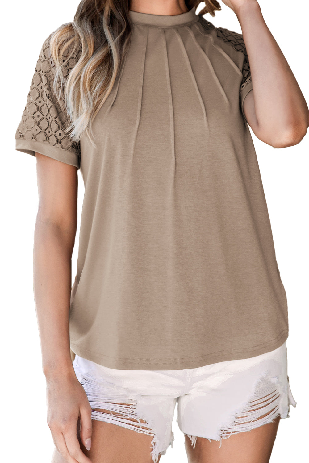 - Pale Khaki Seamed Lace Detail Women's Raglan Sleeve Tee - women's t shirt at TFC&H Co.