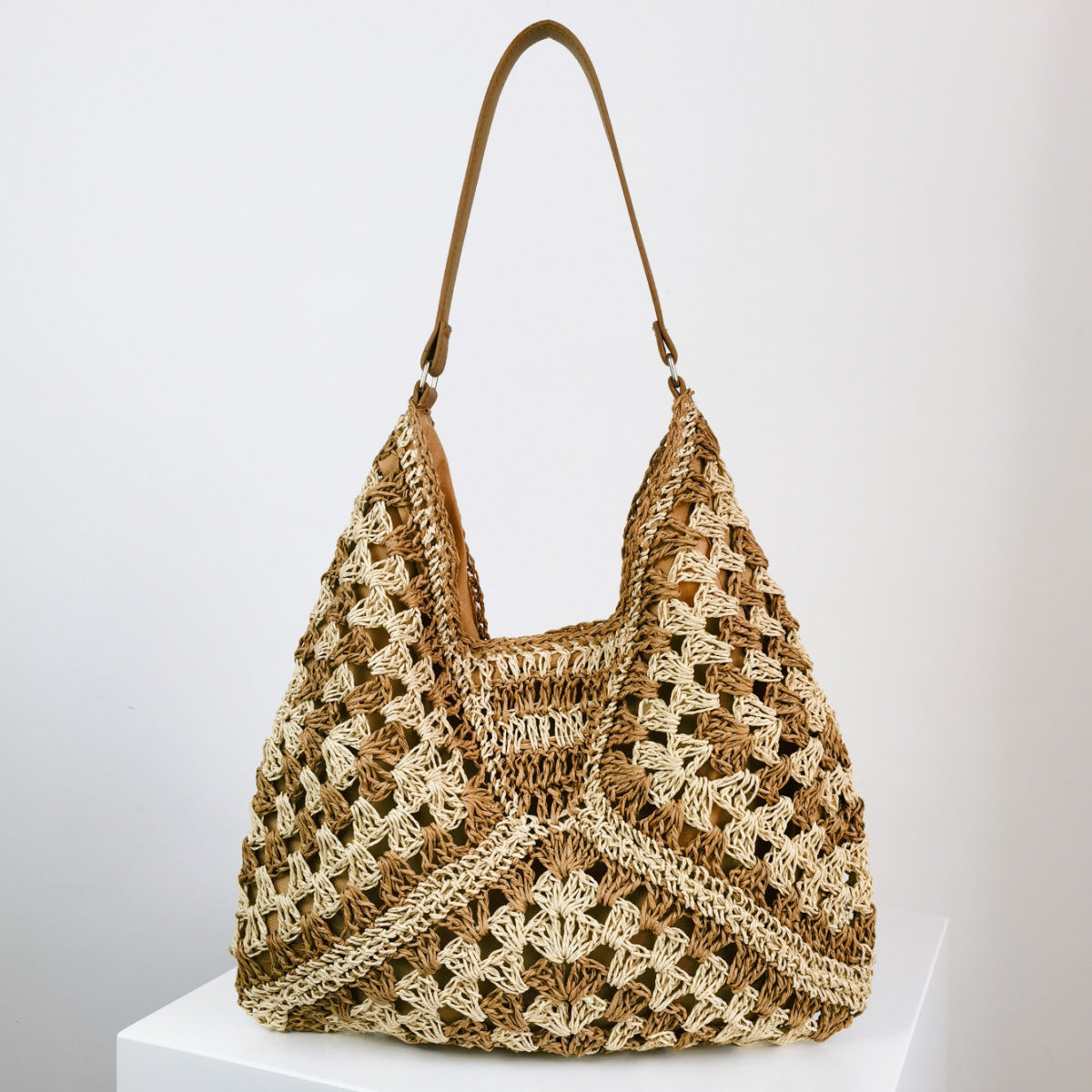 Khaki Beige - Fashion Handmade Straw Woven Women's Shoulder Bag - handbags at TFC&H Co.