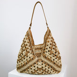 Khaki Beige - Fashion Handmade Straw Woven Women's Shoulder Bag - handbags at TFC&H Co.