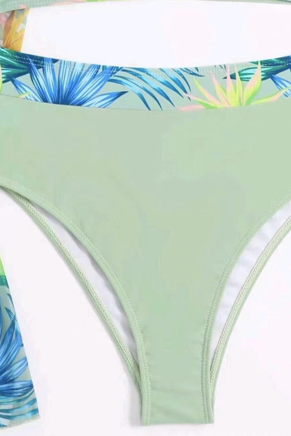 - Laurel Green 3pcs Tropical Contrast Trim Halter Bikini Set with Cover up - womens bikini set at TFC&H Co.