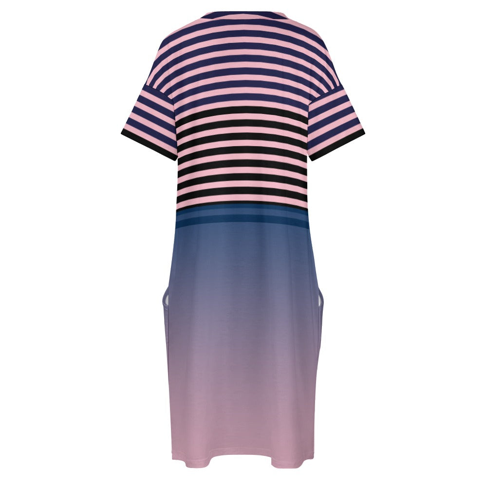 - Ombre Striped Voluptuous (+) Loose Pocket Plus Size Dress - womens dress at TFC&H Co.