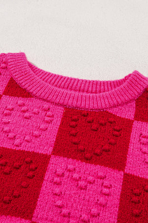 - Multicolor Checkered Pattern Heart Detail Textured Women's Sweater - womens sweater at TFC&H Co.