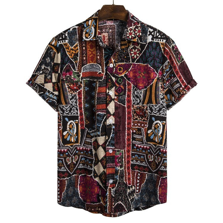 CS7 - Men's Ethnic Style Series Plus Size Linen Button Up Shirts - mens button up shirt at TFC&H Co.