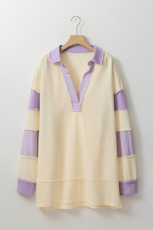 - Colorblock Striped Split Neck Collared Women's Sweatshirt - women's sweatshirt at TFC&H Co.