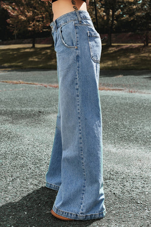 - Light Blue Drop Waist Wide Leg Oversized Women's Jeans - womens jeans at TFC&H Co.