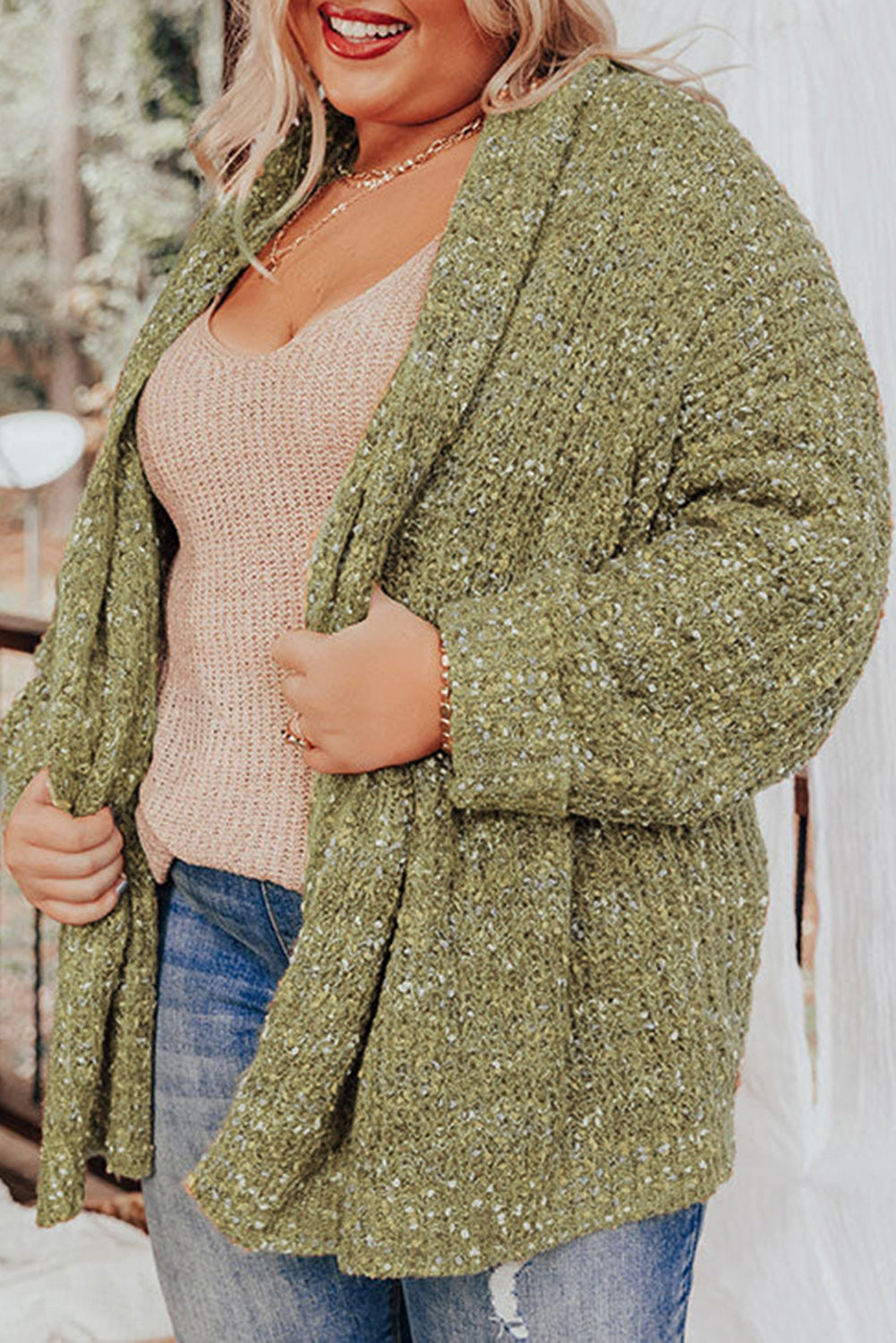 Sage Green 100%Polyester - Bonbon Open Front Knit Voluptuous (+) Plus Size Cozy Cardigan - various colors - womens cardigan at TFC&H Co.