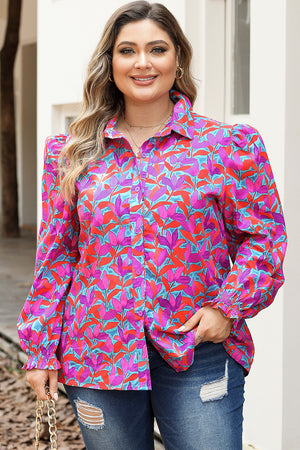 Multicolor 100%Cotton Multicolor Floral Print Ruffled Puff Sleeve Shirt - women's shirt at TFC&H Co.