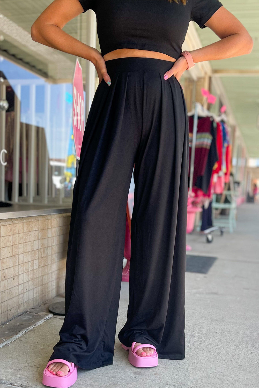 - Slim Fit Crop Top and Pleated Wide Leg Pants Outfit Set - womens pants set at TFC&H Co.