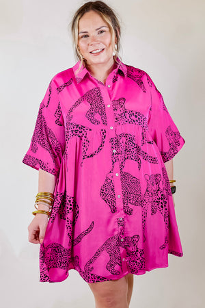- Rose Cheetah Print Half Sleeve Buttoned Voluptuous (+) Plus Size Mini Dress - Plus Size Dresses at TFC&H Co.