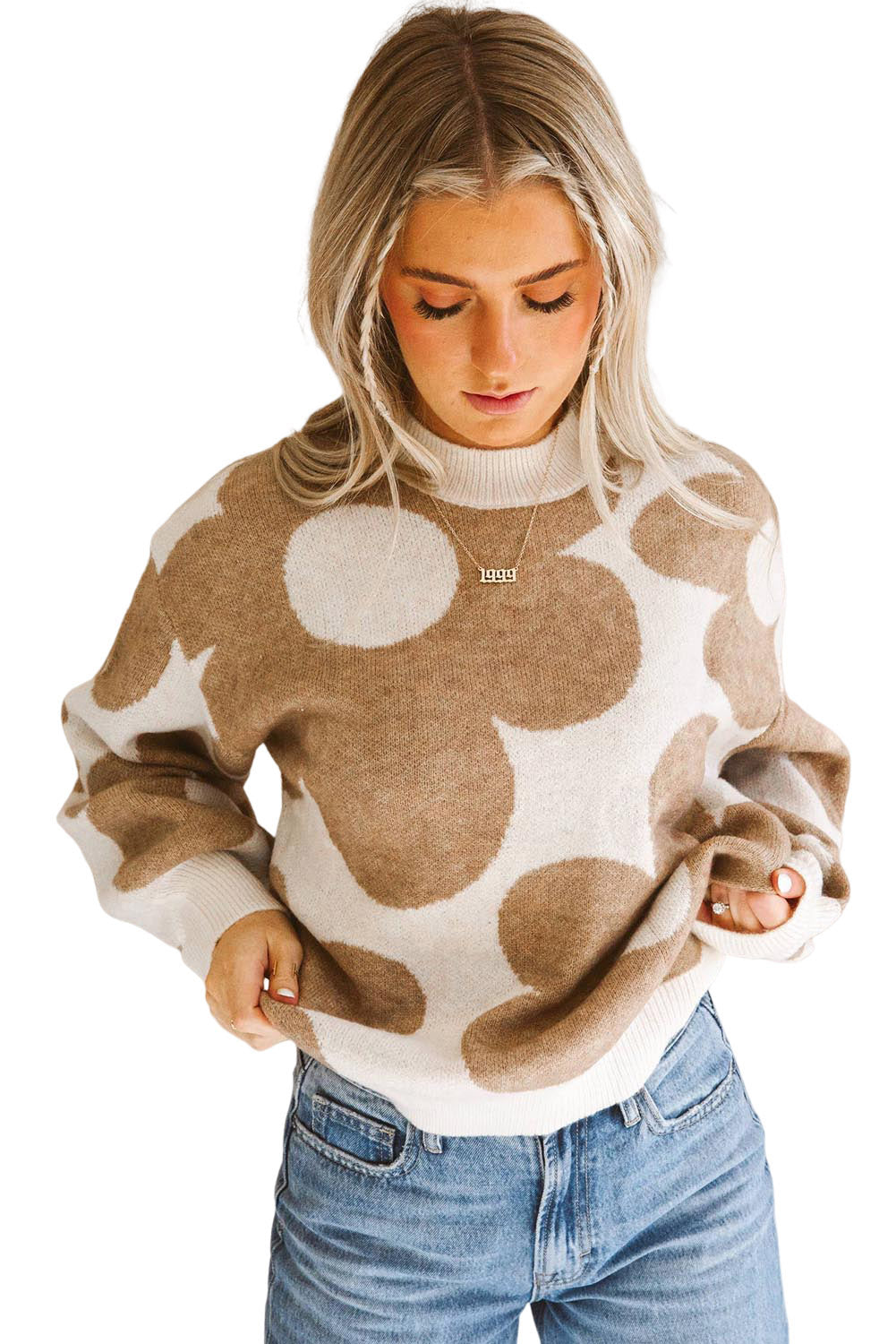 Big Flower Pattern Women's Drop Shoulder Sweater - women's sweater at TFC&H Co.