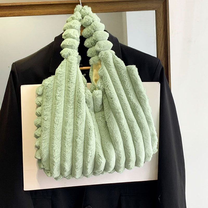 Striped Design Plush Bag - handbags at TFC&H Co.