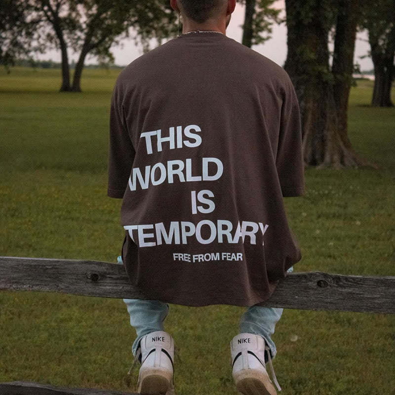 This World Is A Temporary Back Printed Short-sleeved Men's T-shirt