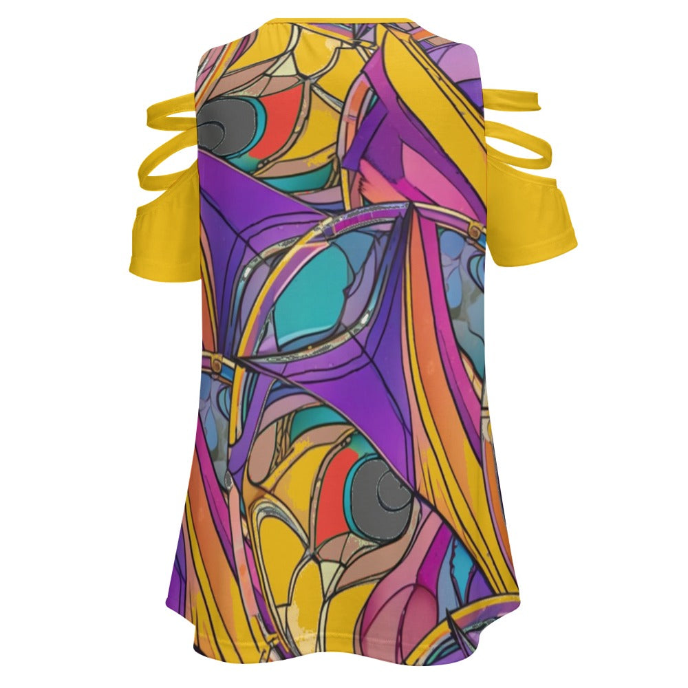Multi-colored GoldenRod1 - Abstract Urbania Ladies BE Zip Strappy Shoulder Top - womens tank top at TFC&H Co.