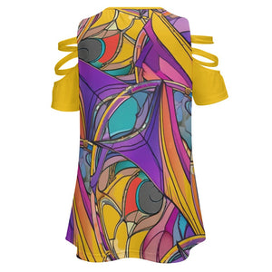 Multi-colored GoldenRod1 - Abstract Urbania Ladies BE Zip Strappy Shoulder Top - womens tank top at TFC&H Co.