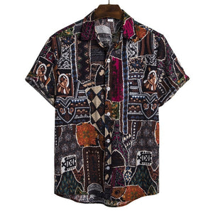 CS8 - Men's Ethnic Style Series Plus Size Linen Button Up Shirts - mens button up shirt at TFC&H Co.