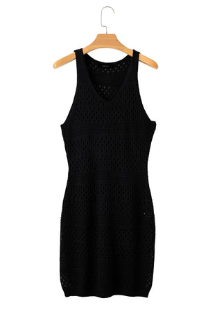 - Black Hollow Out Crochet Slits Cover Up Dress - womens swimsuit cover-ups at TFC&H Co.