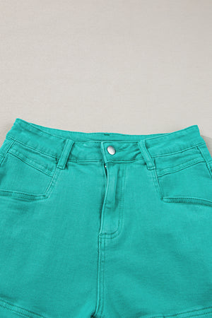 - Frayed Edge Mid Rise Denim Shorts - womens denim shorts at TFC&H Co.