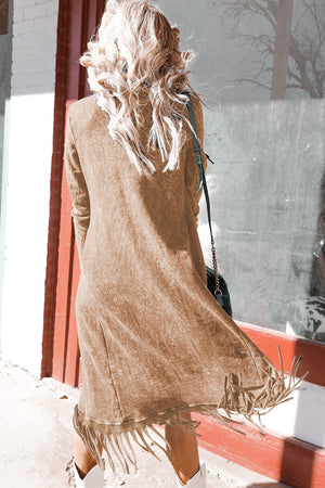 - Fringed Hem Pocketed Open Cardigan - various colors - womens cardigan at TFC&H Co.