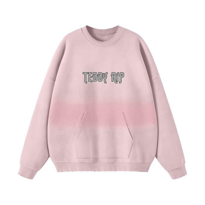 Light Pink Teddy Rip Word Streetwear Unisex Colored Gradient Washed Effect Pullover - unisex sweaters at TFC&H Co.