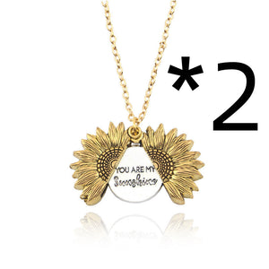 Gold 2PCS - You Are My Sunshine Sunflower Necklace - necklace at TFC&H Co.