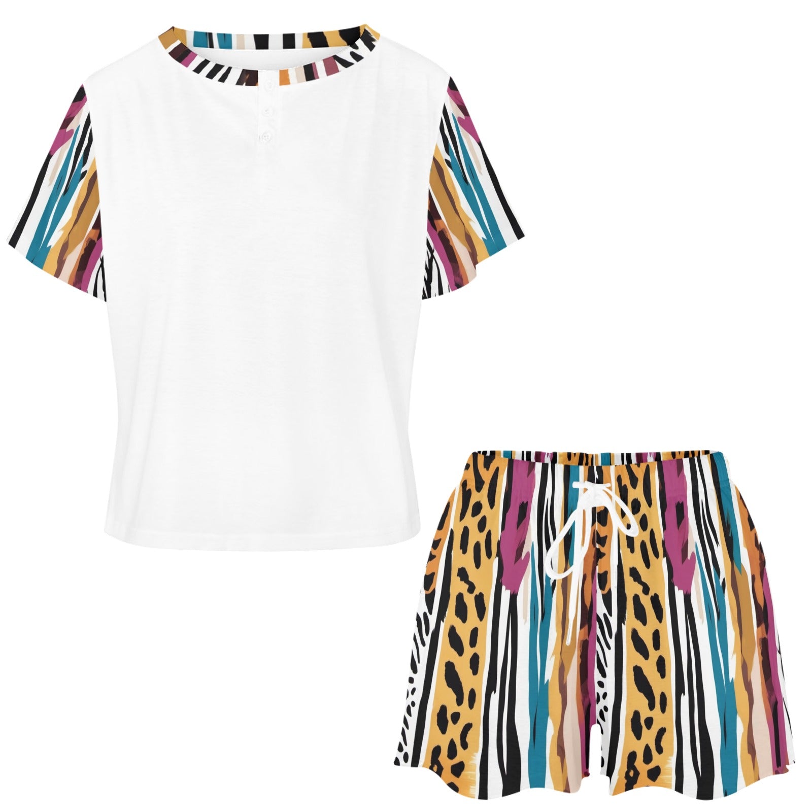 - Animal Wild Stripes Ladies Casual Home Shorts Outfit Set - womens short set at TFC&H Co.