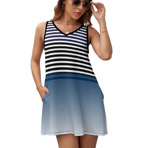 - Ombre Striped Ladies Sleeveless Pocket Tank Top Dress - womens dress at TFC&H Co.