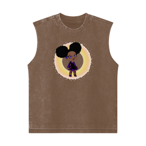 COFFEE Fro-Puff Streetwear Heavyweight 285G Washed Girl's 100% Cotton Tank Top - girl's tank top at TFC&H Co.