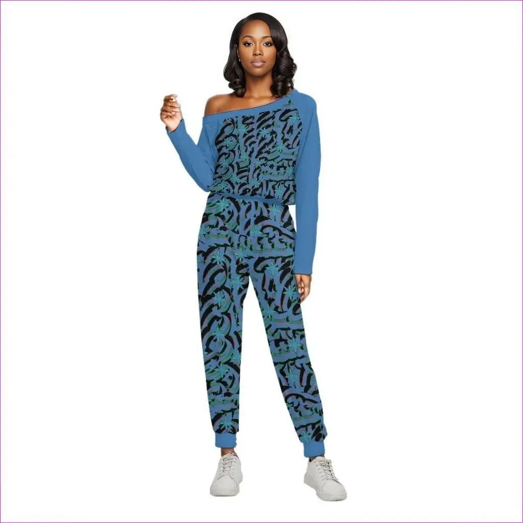 - Abstract Blue Womens Off-Shoulder Jumpsuit - womens jumpsuit at TFC&H Co.