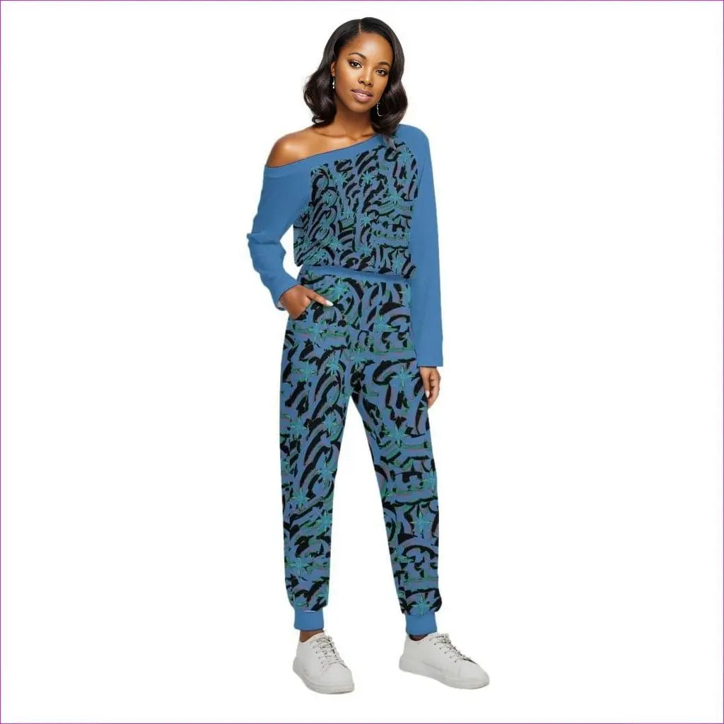 Blue - Abstract Blue Womens Off-Shoulder Jumpsuit - womens jumpsuit at TFC&H Co.