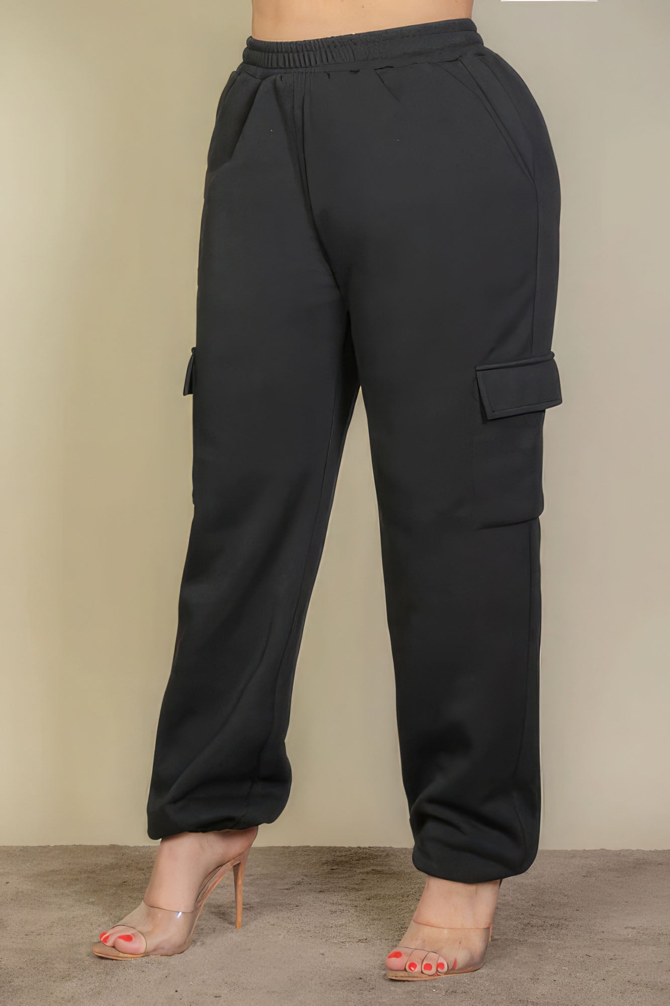 Black - Side Pocket Drawstring Waist Women's Voluptuous (+) Plus Size Sweatpants - womens sweatpants at TFC&H Co.