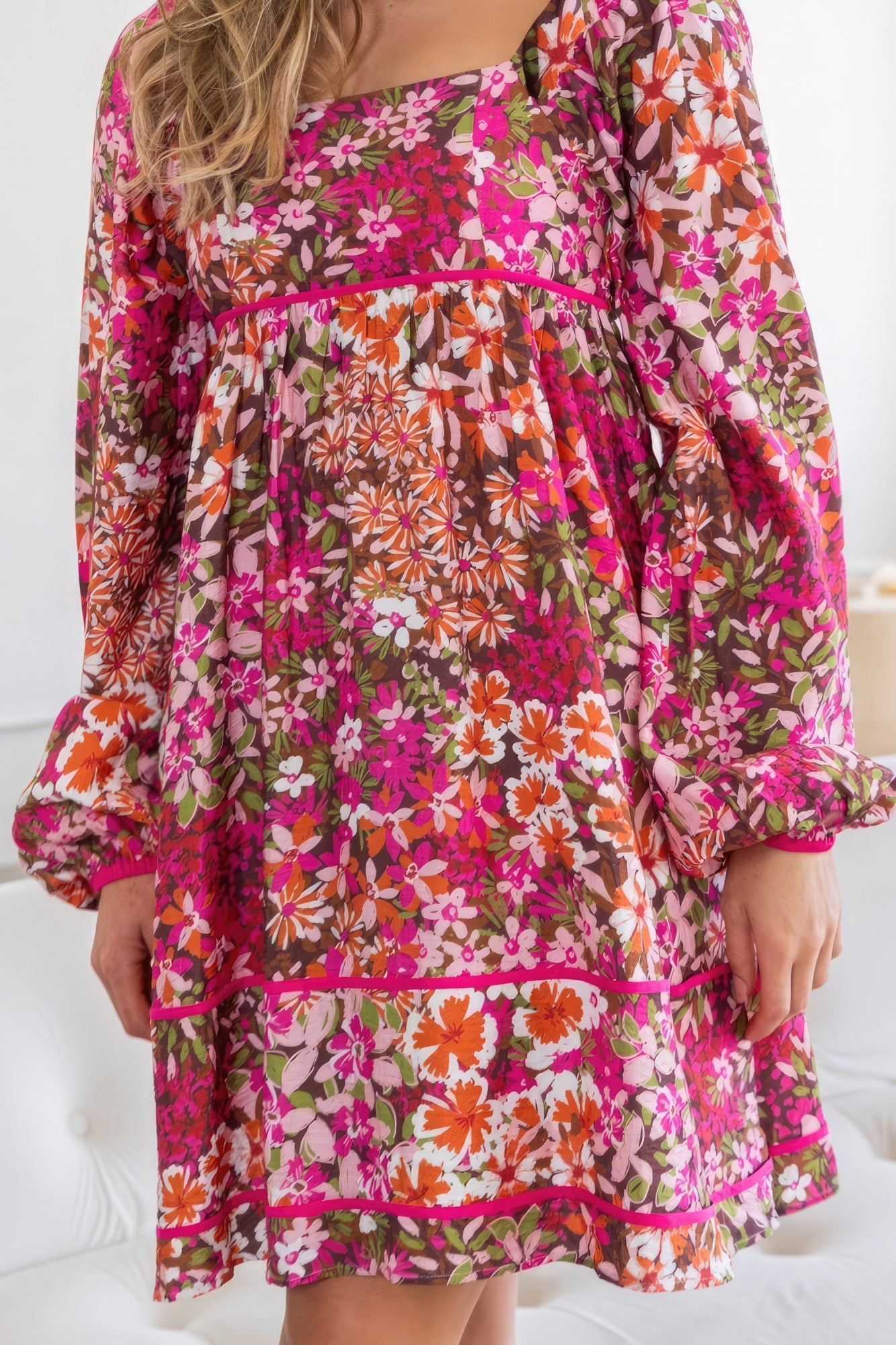 - Square Neckline Mini Floral Dress - womens dress at TFC&H Co.