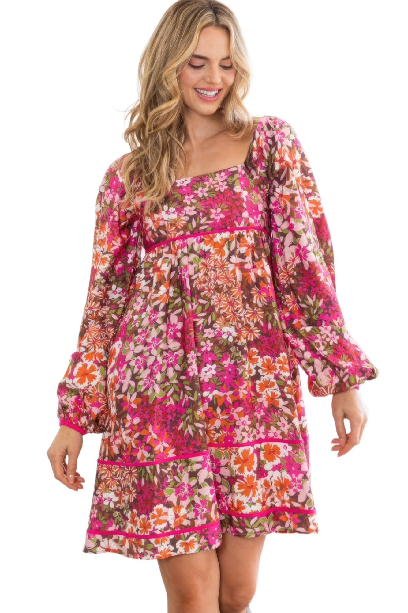 L - Square Neckline Mini Floral Dress - womens dress at TFC&H Co.