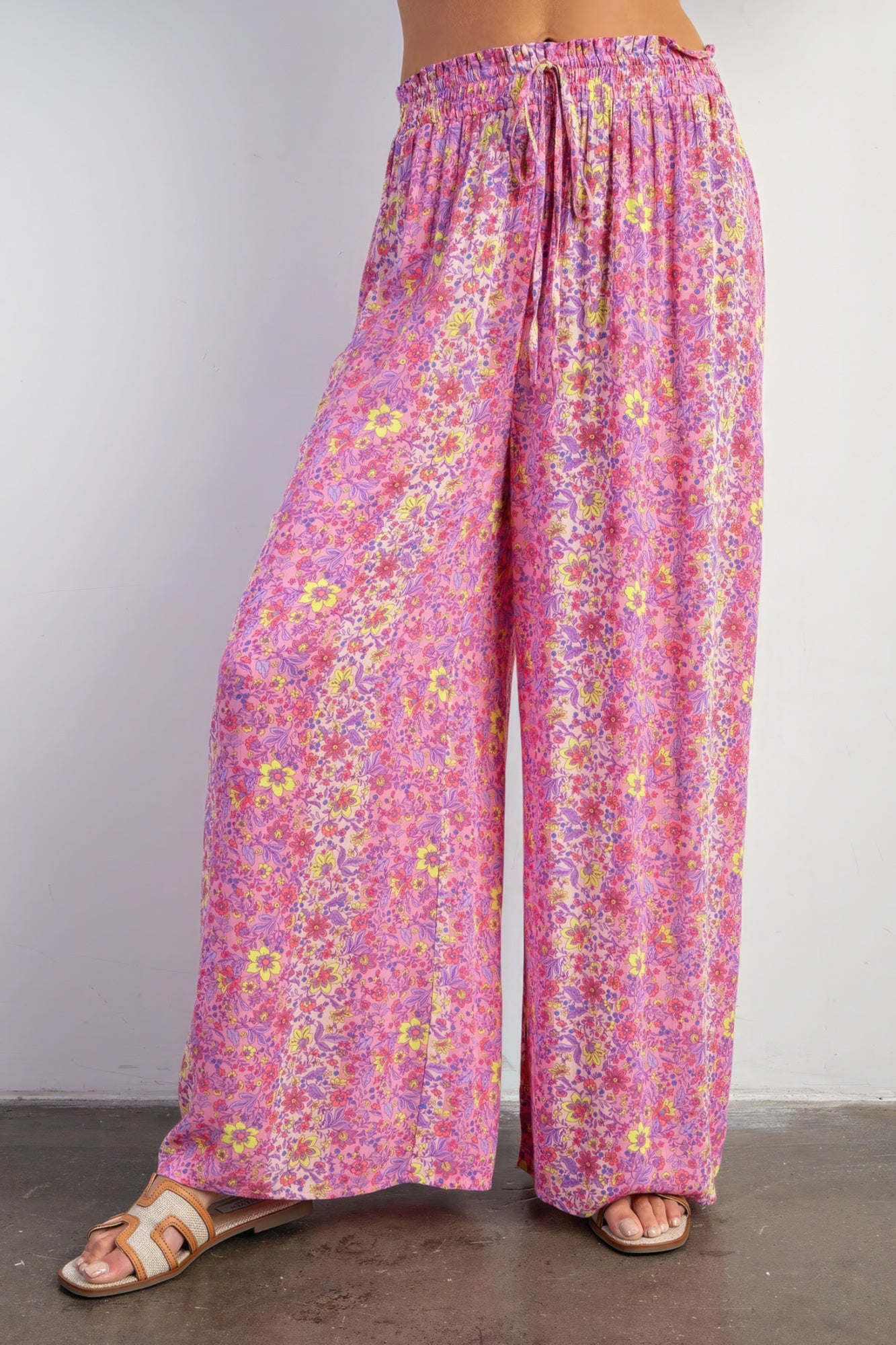 Pink - Floral Print Gauze Palazzo Pants - womens palazzo pants at TFC&H Co.